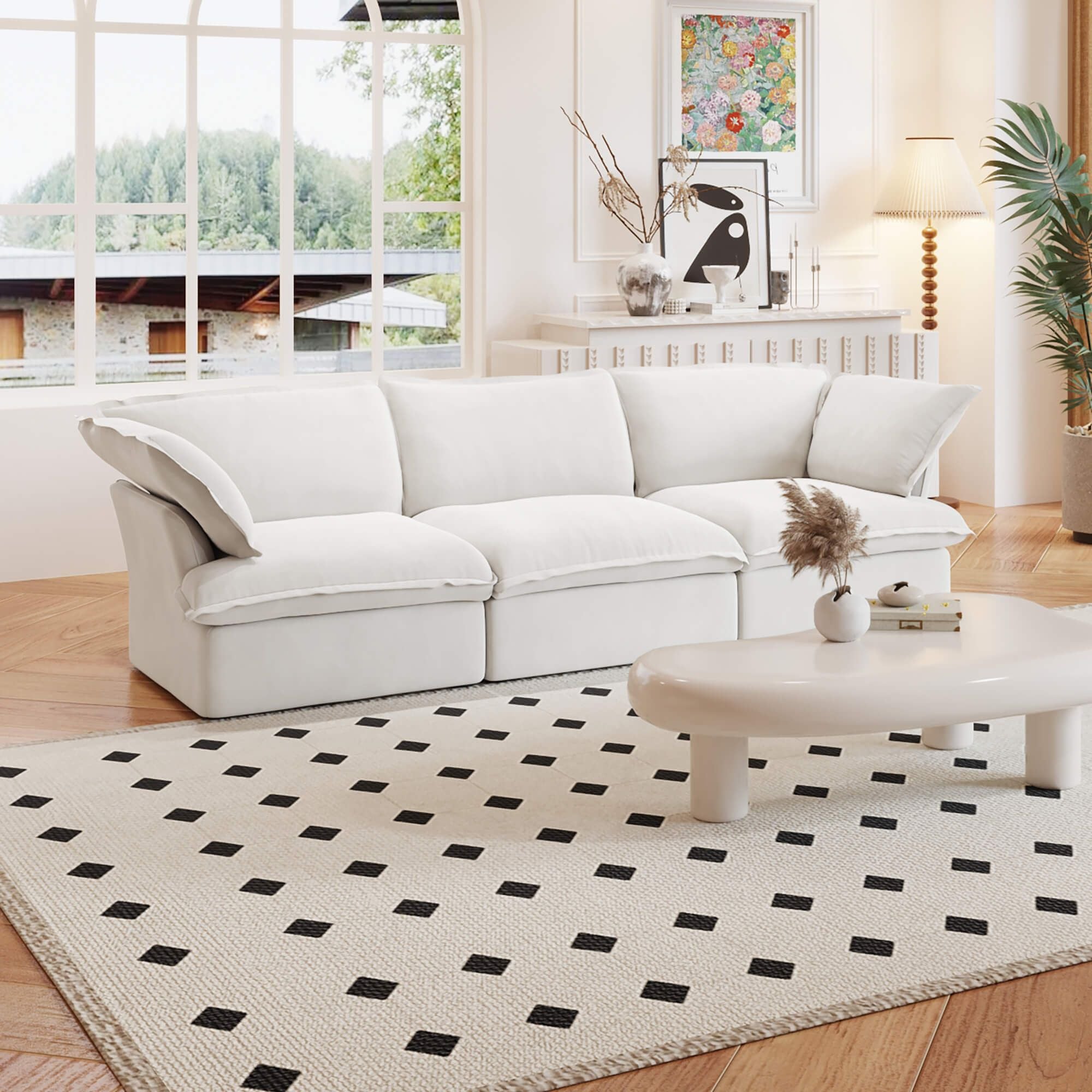 Crenus - Softspot 122.82" Sectional Sofa 3-Seater with Sofa Cover