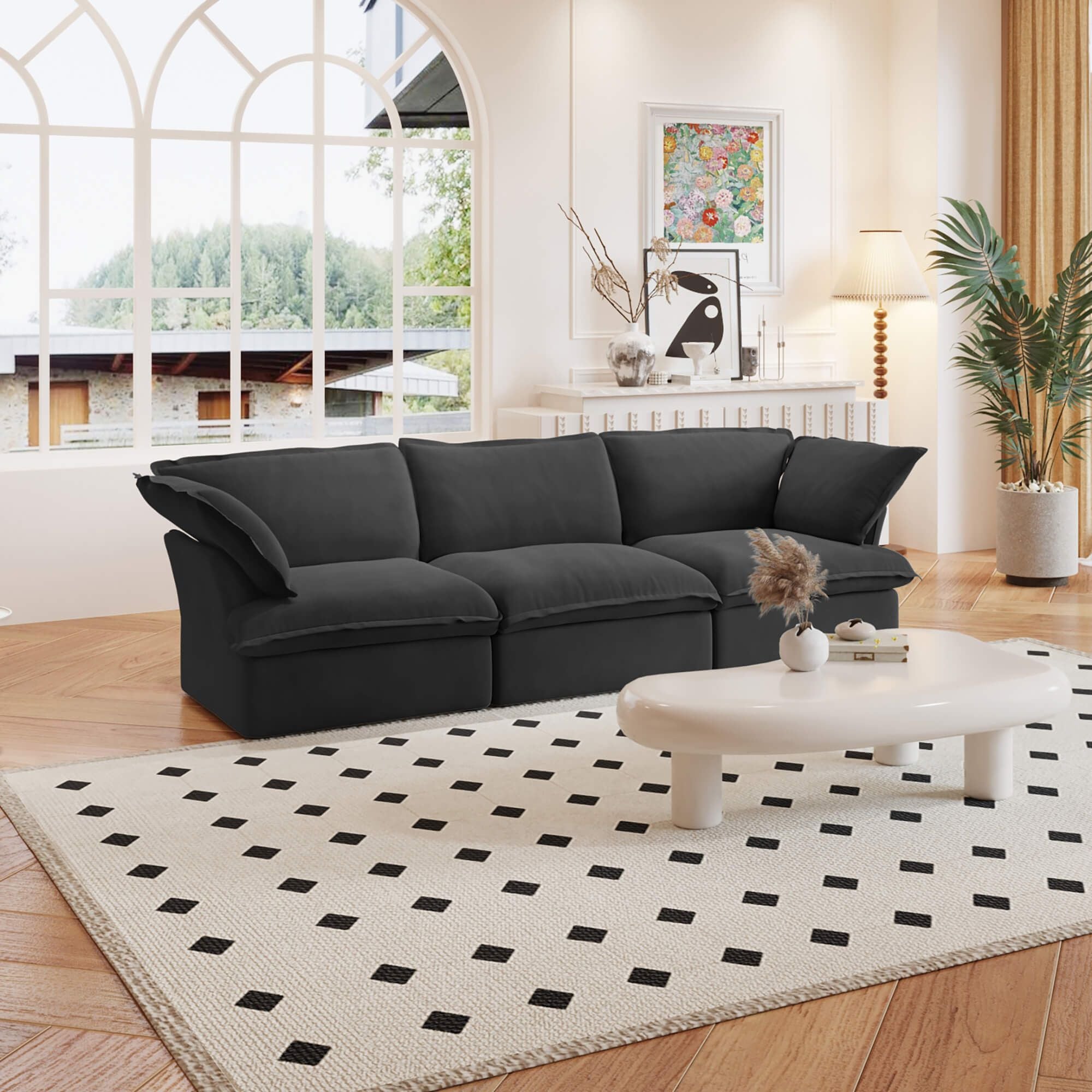 Crenus - Softspot 122.82" Sectional Sofa 3-Seater with Sofa Cover