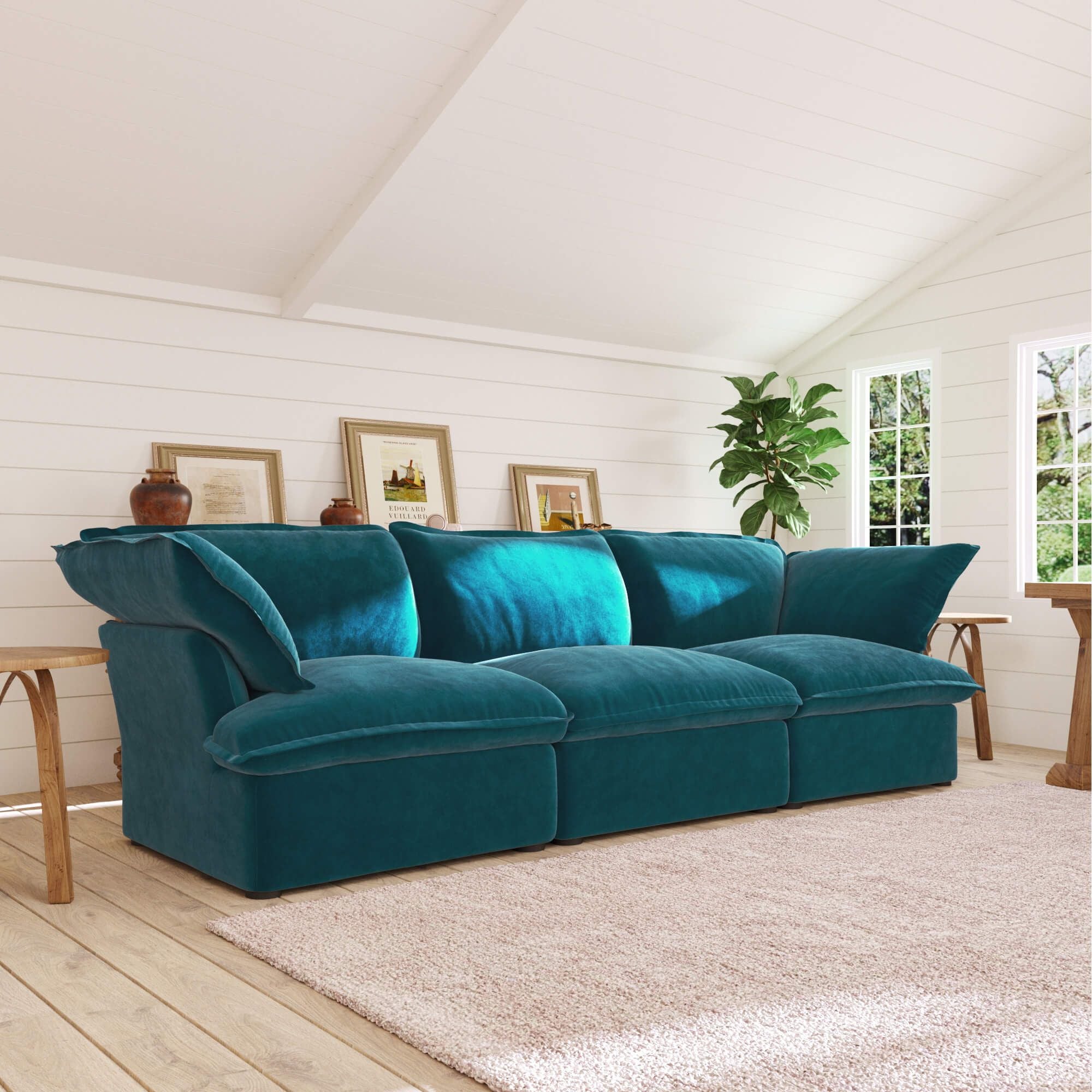 Crenus - Softspot 122.82" Sectional Sofa 3-Seater with Sofa Cover
