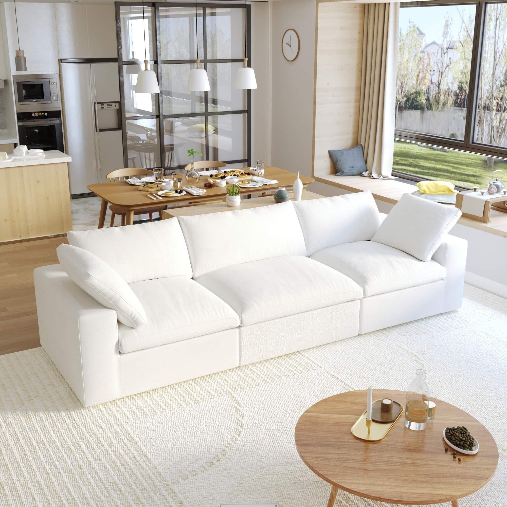 Crenus - Cloud 120.45" Linen Sectional Sofa 3-Seater Removable Cover