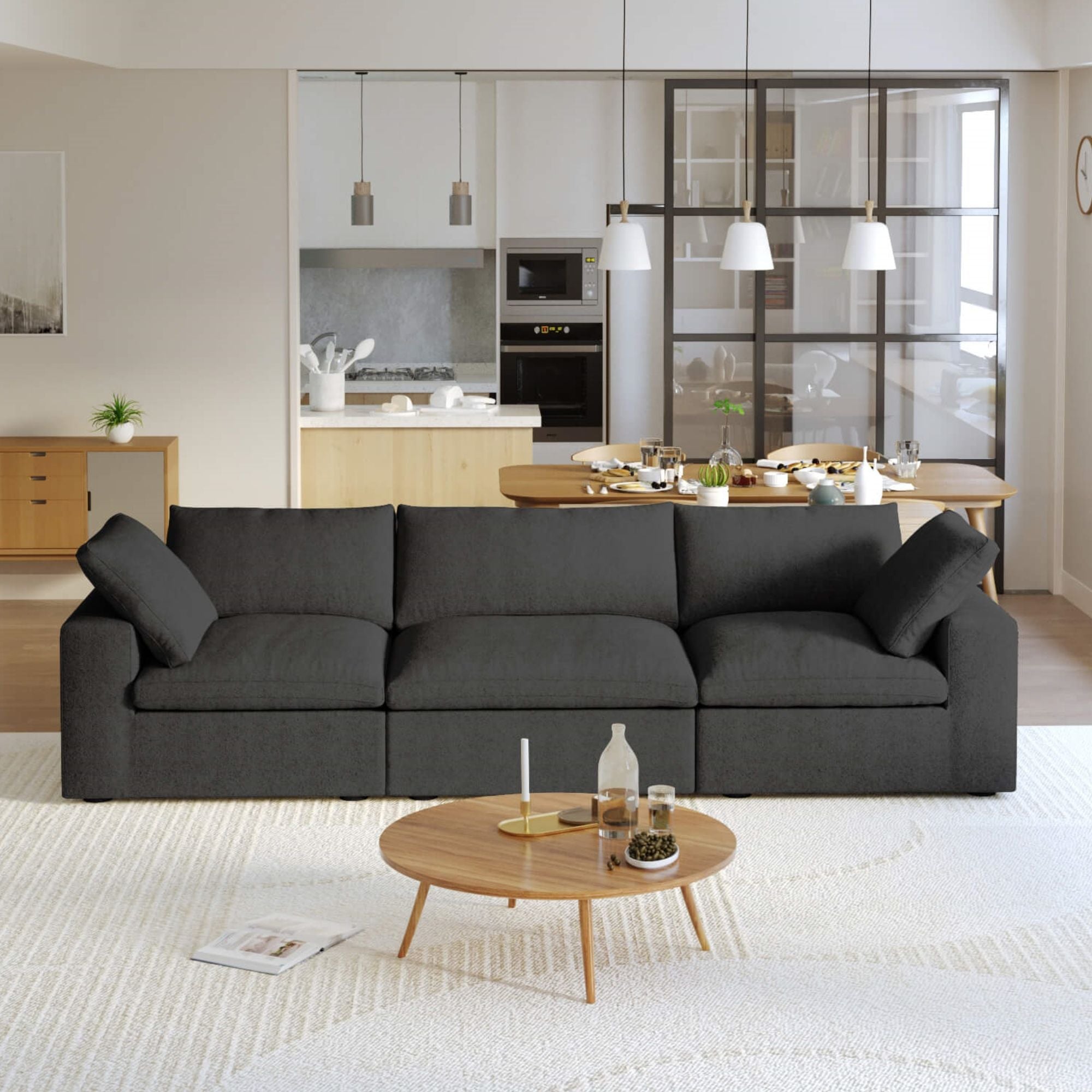 Crenus - Cloud 120.45" Linen Sectional Sofa 3-Seater Removable Cover
