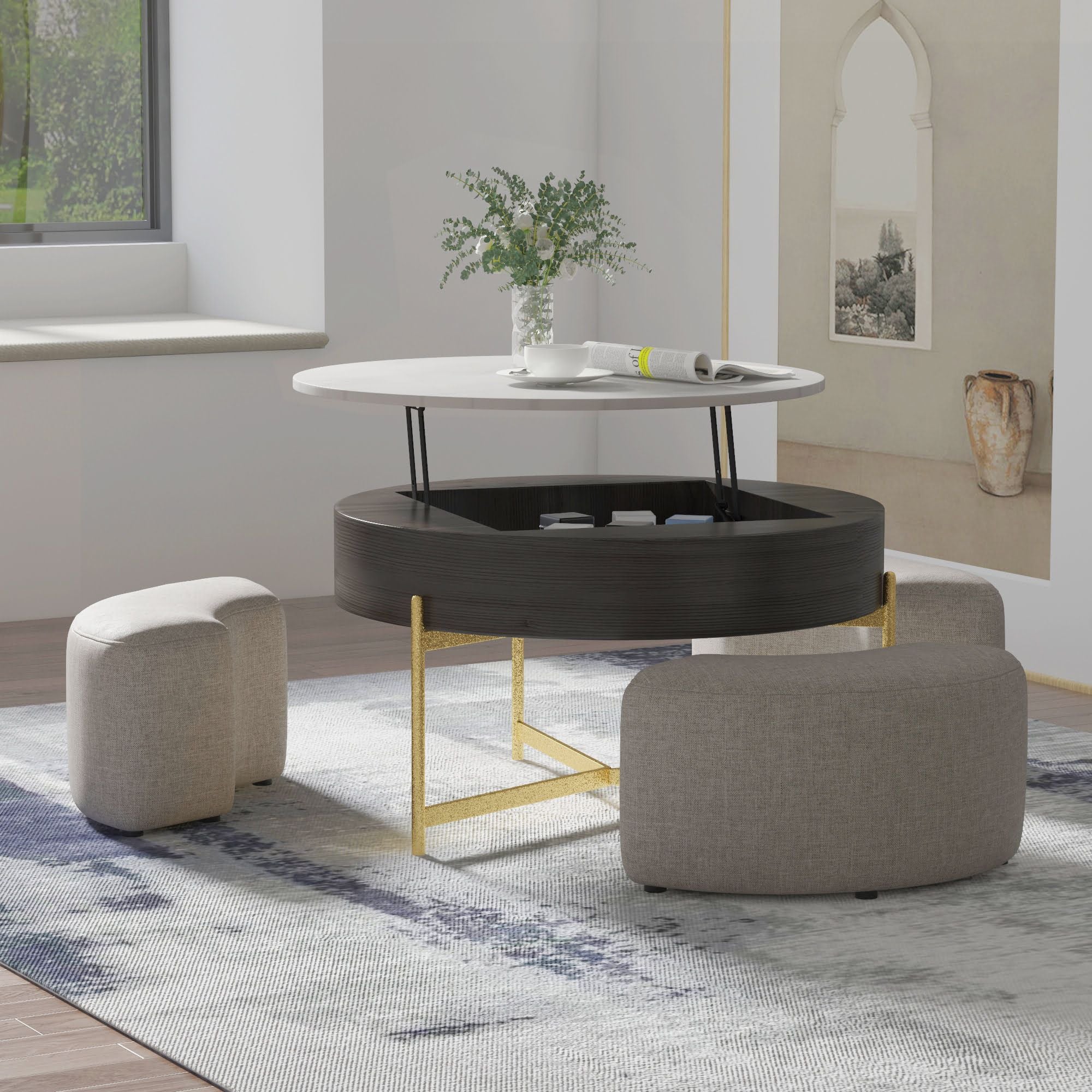 Crenus - Vita Felice 31.5" Round Lift-Top Wood Coffee Table Set