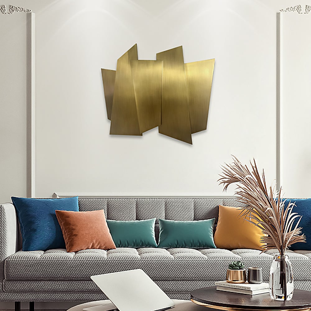 HMR - 35.4" Luxury Irregular Stainless Steel Wall Decor Geometric Art in Gold for Living Room