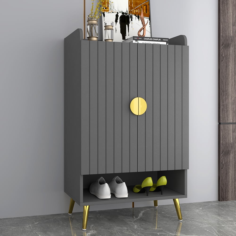 HMR - Yellar Nordic Entryway Shoe Cabinet with Doors & Open Shelves