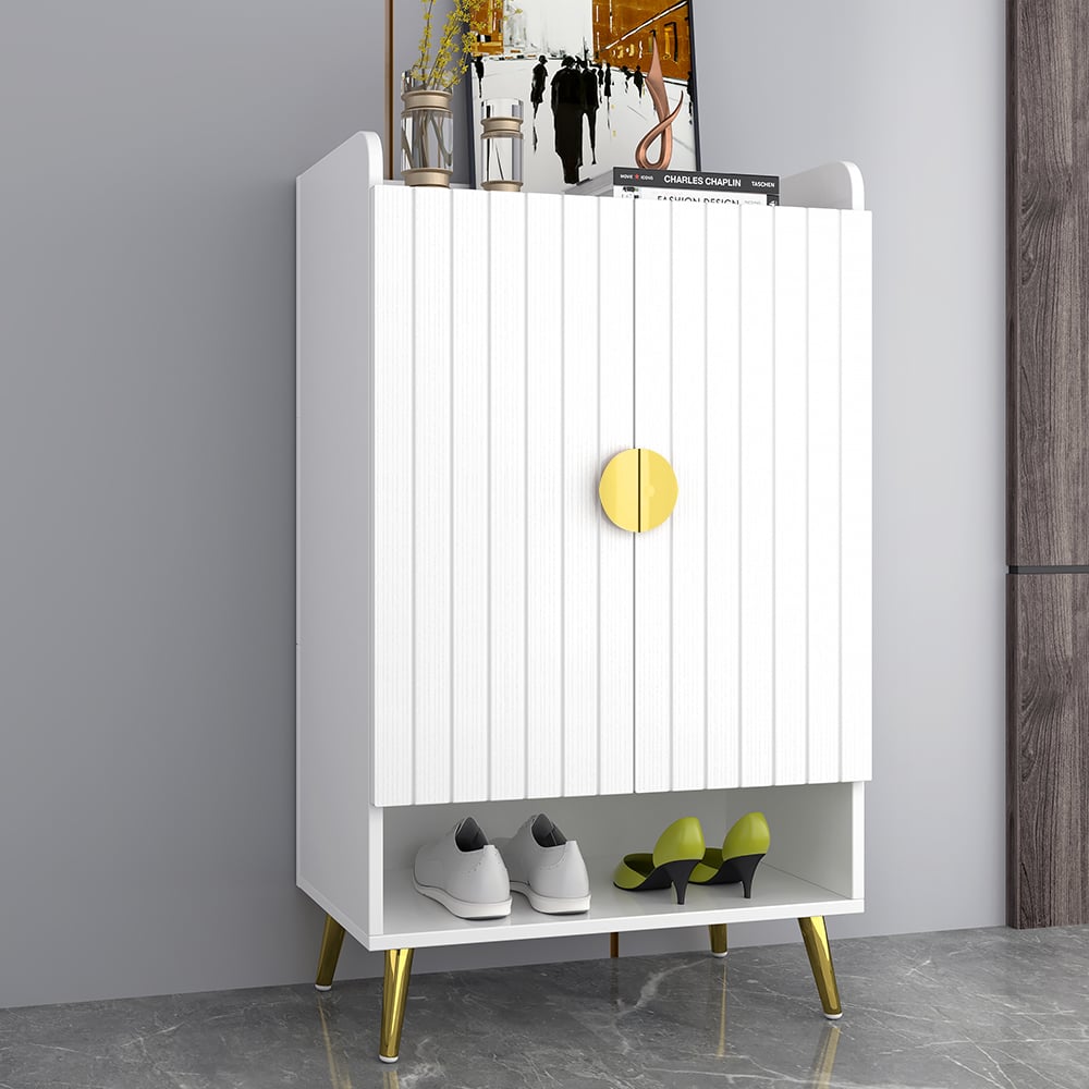 HMR - Yellar Nordic Entryway Shoe Cabinet with Doors & Open Shelves