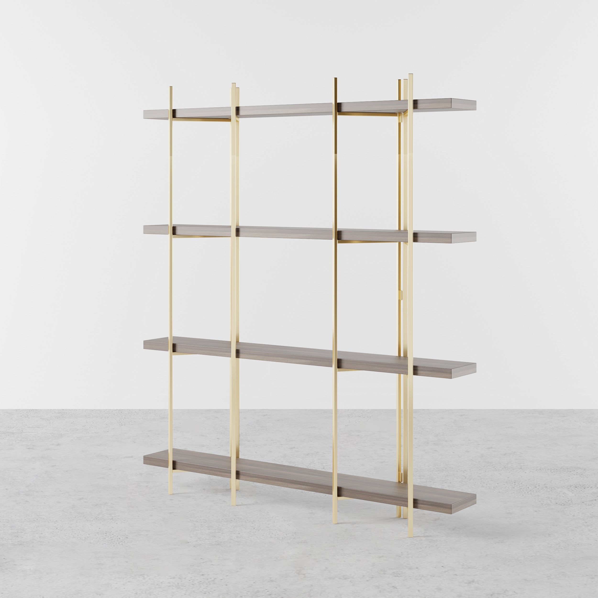 HMR - Modern 70.9" Standing Etagere Bookshelf with Open Storage in Walnut & Gold
