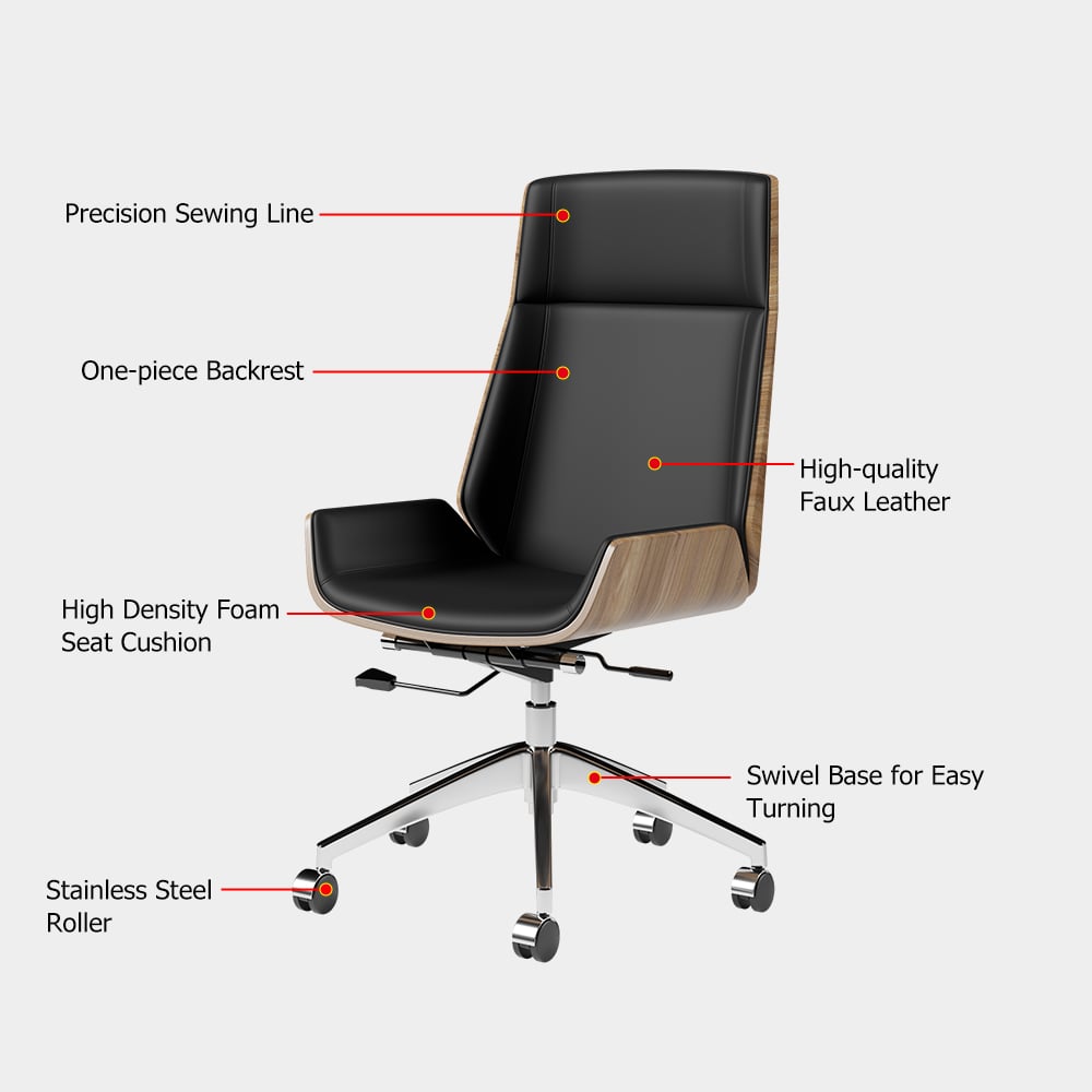 HMR - Faux Leather Office Chair Desk Chair with Wheels & Adjustable Height