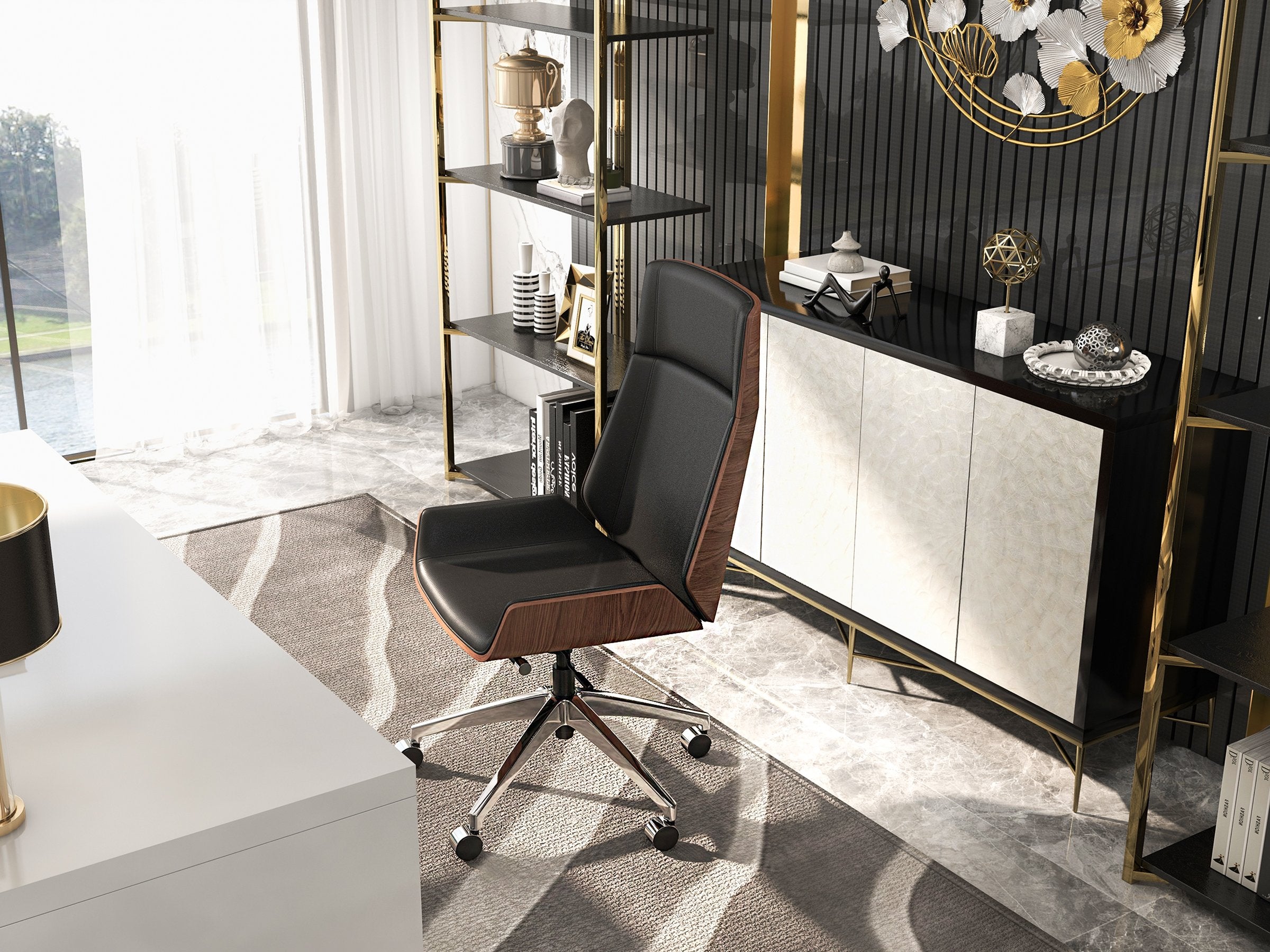 HMR - Faux Leather Office Chair Desk Chair with Wheels & Adjustable Height