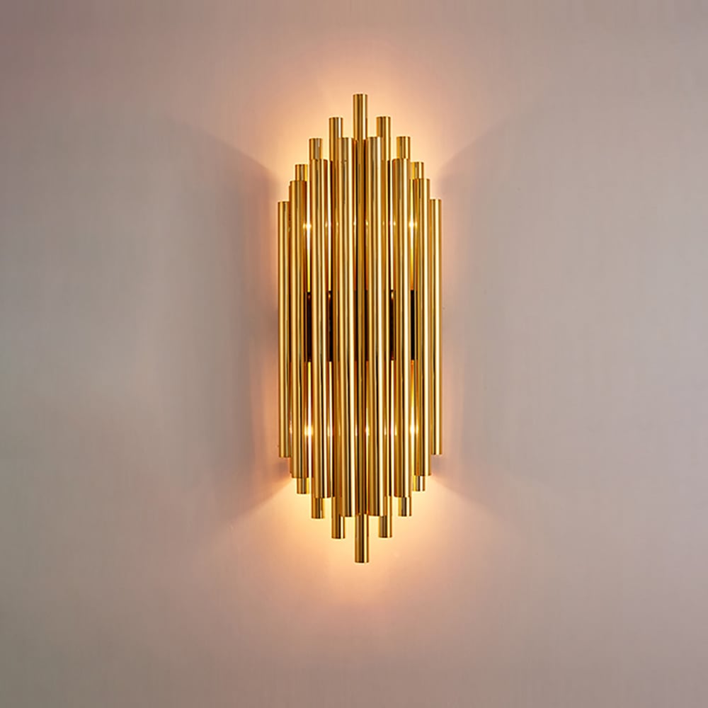 HMR - Glam Fluted Gold Wall Sconce 2-Light Flush Mount Wall Lighting