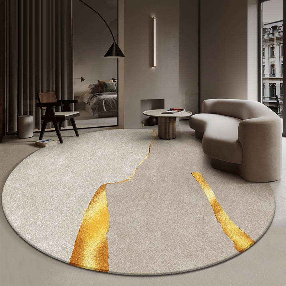HMR - Circular Modern & Creative & Light Luxury Khaki & Yellow Area Rug Nylon Rug