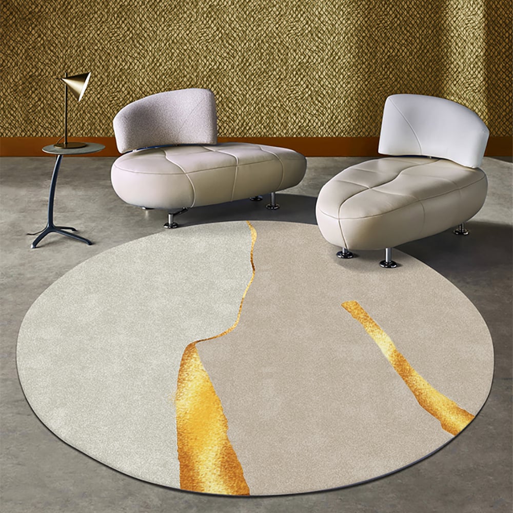 HMR - Circular Modern & Creative & Light Luxury Khaki & Yellow Area Rug Nylon Rug
