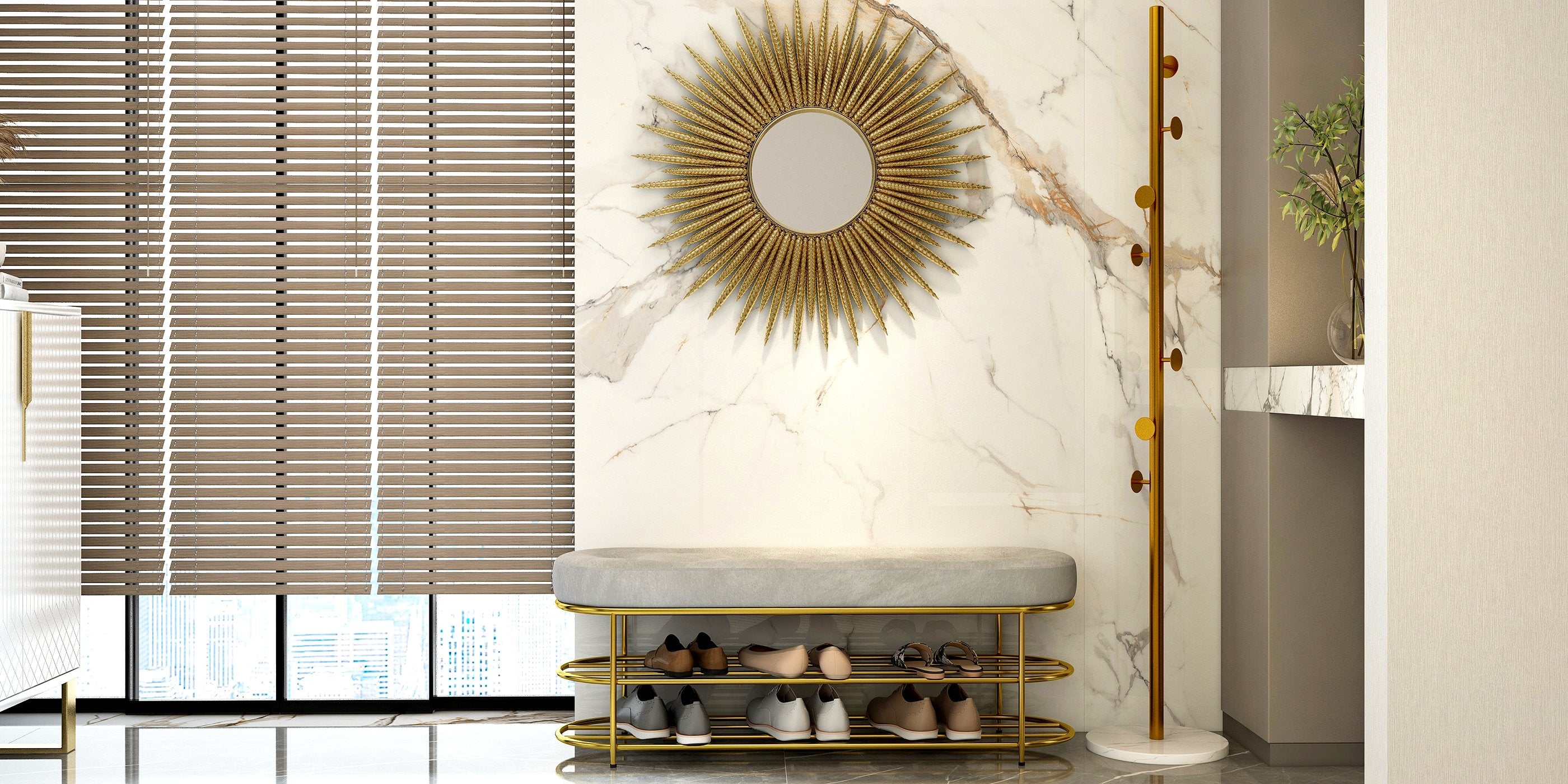 HMR - 33.7" Luxury Creative Gold Sunburst Large Metal Wall Mirror Decor Art for Living Room