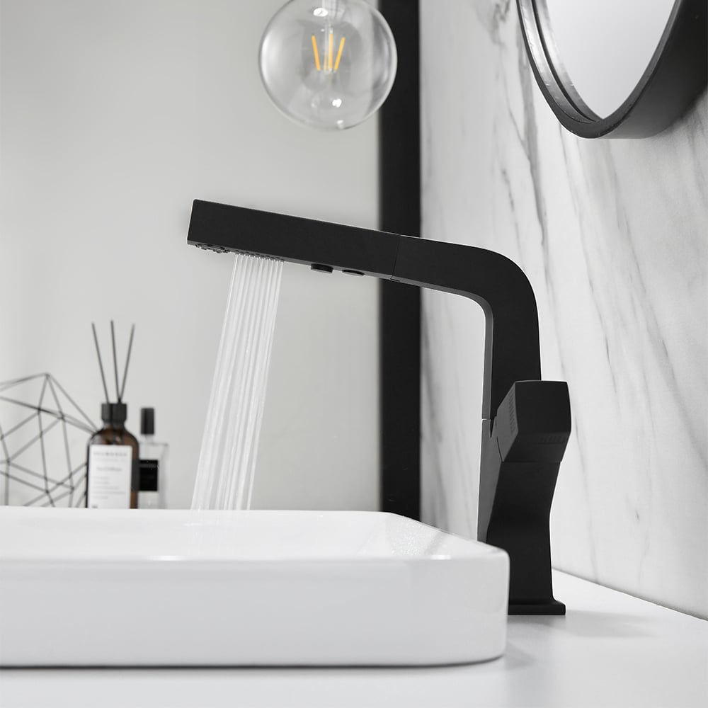 HMR - Modern Single Hole Bathroom Sink Faucet Dual Function Pull-Out Spray Faucet