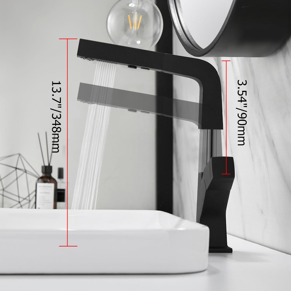 HMR - Modern Single Hole Bathroom Sink Faucet Dual Function Pull-Out Spray Faucet