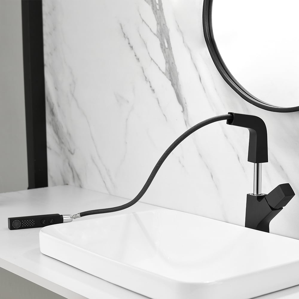 HMR - Modern Single Hole Bathroom Sink Faucet Dual Function Pull-Out Spray Faucet