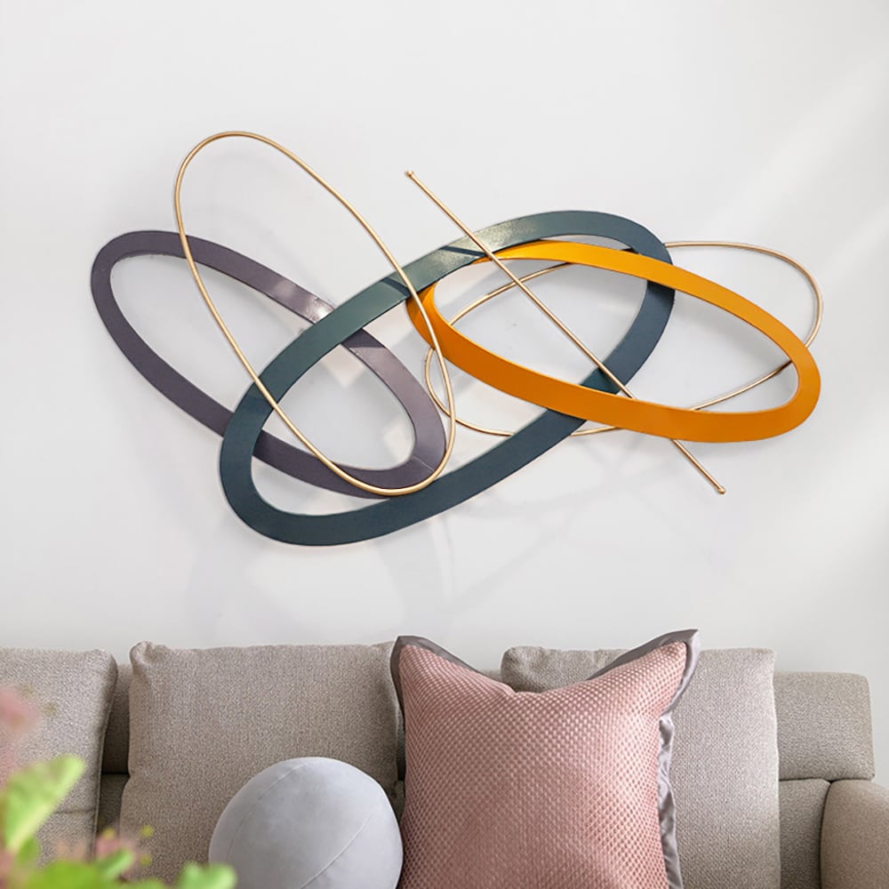 HMR - Modern Geometric Metal Wall Decor Overlapping Creative Wall Art Multi-color Living room