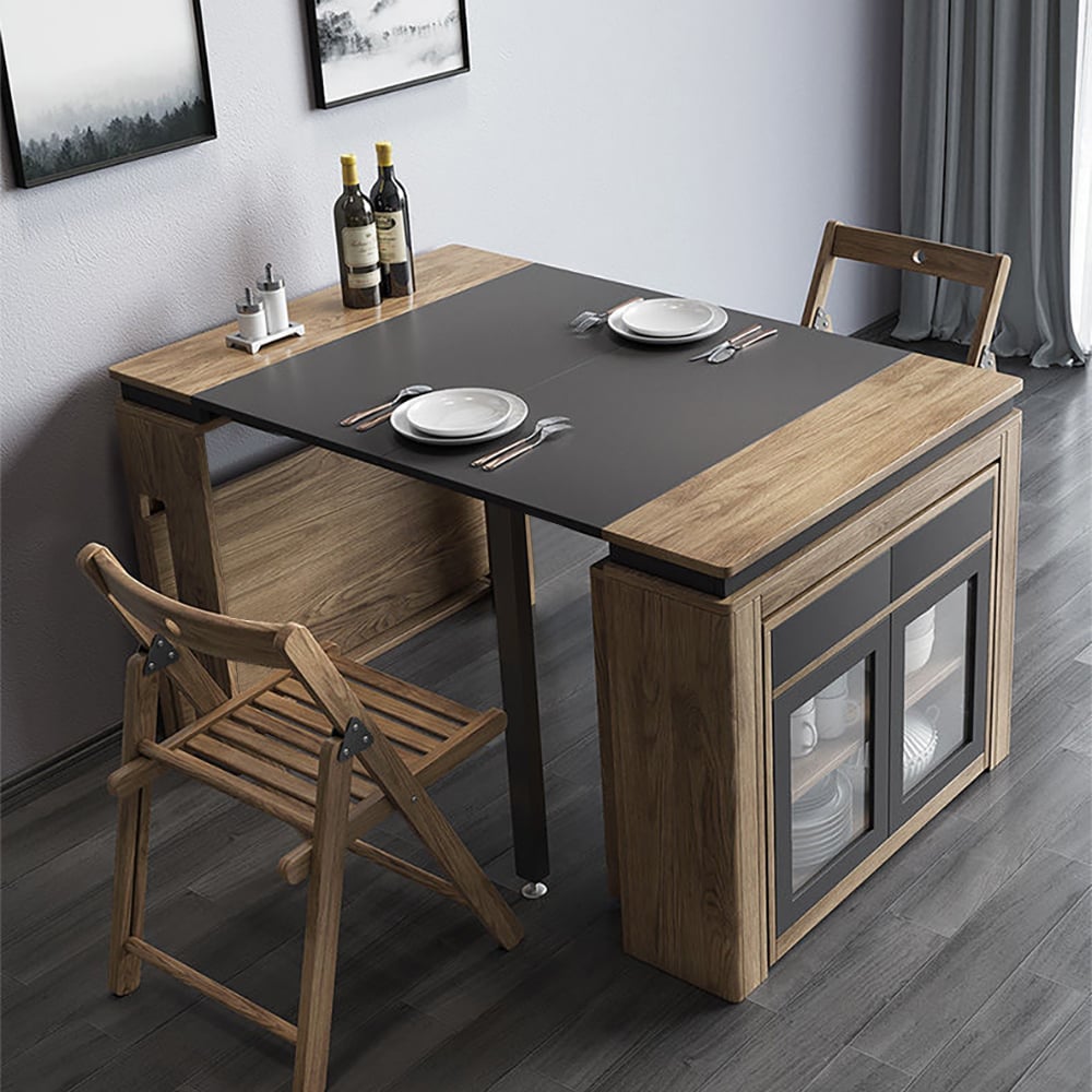 HMR - 70.9" Rectangle Folding Wood Dining Table with Sideboard (Seats 2-4 People)