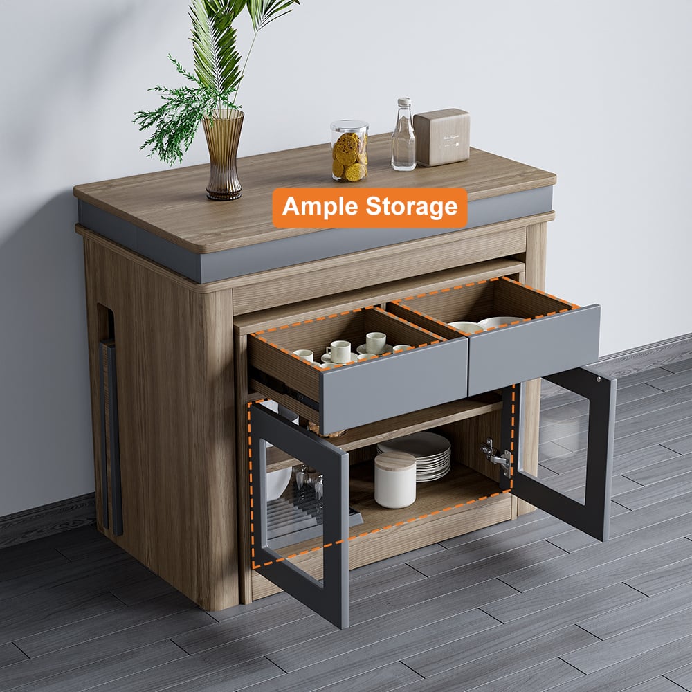 HMR - 70.9" Rectangle Folding Wood Dining Table with Sideboard (Seats 2-4 People)