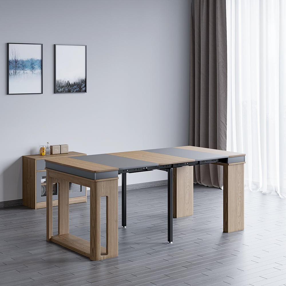 HMR - 70.9" Rectangle Folding Wood Dining Table with Sideboard (Seats 2-4 People)