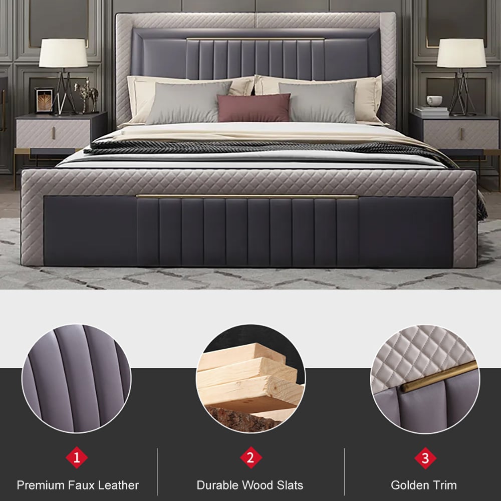 HMR - Modern Upholstered Bed Platform Bed Frame with Wingback Headboard