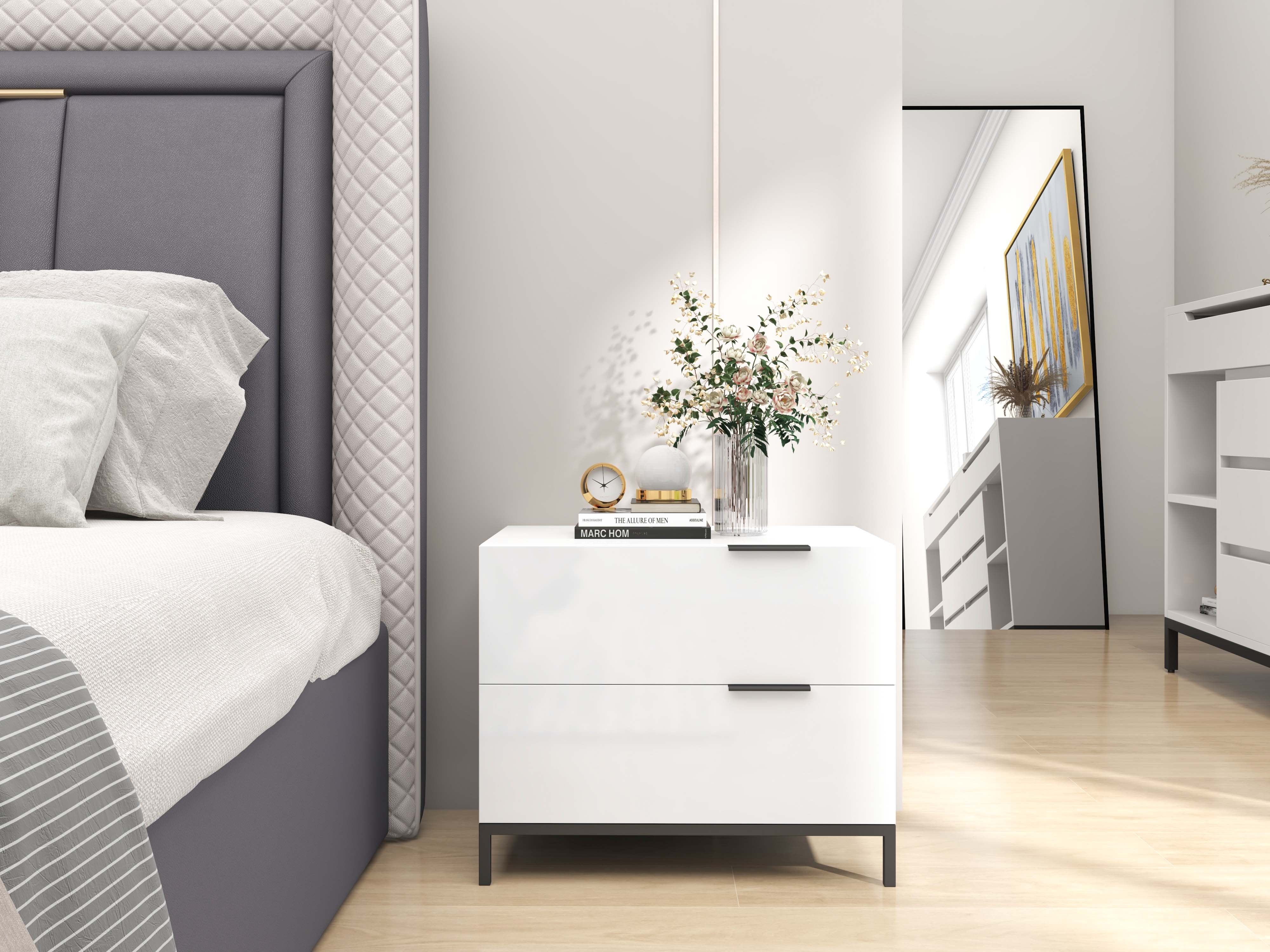 HMR - Modern Upholstered Bed Platform Bed Frame with Wingback Headboard