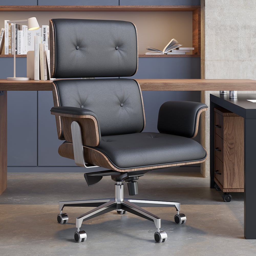 HMR - Modern Home Office Chair Swivel Upholstered Wooden Office Chair Adjustable Height