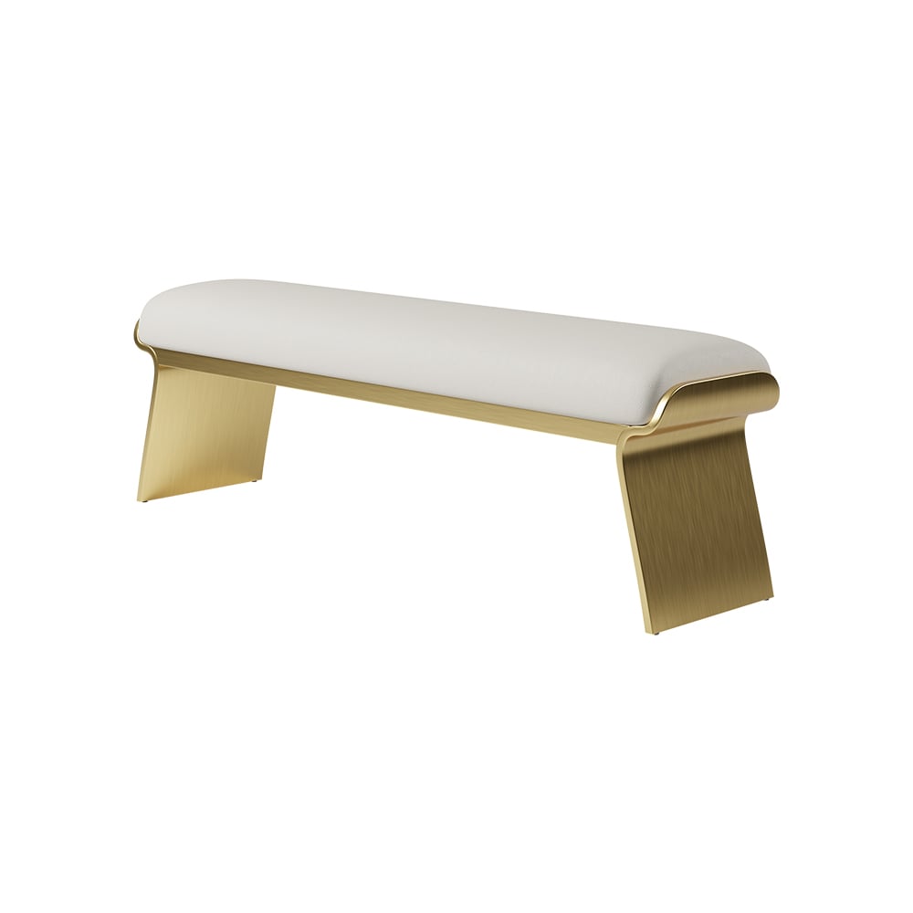 HMR - Upart Beige Modern Stainless Steel Bench Leath-Aire Upholstered Bedroom Long Bench
