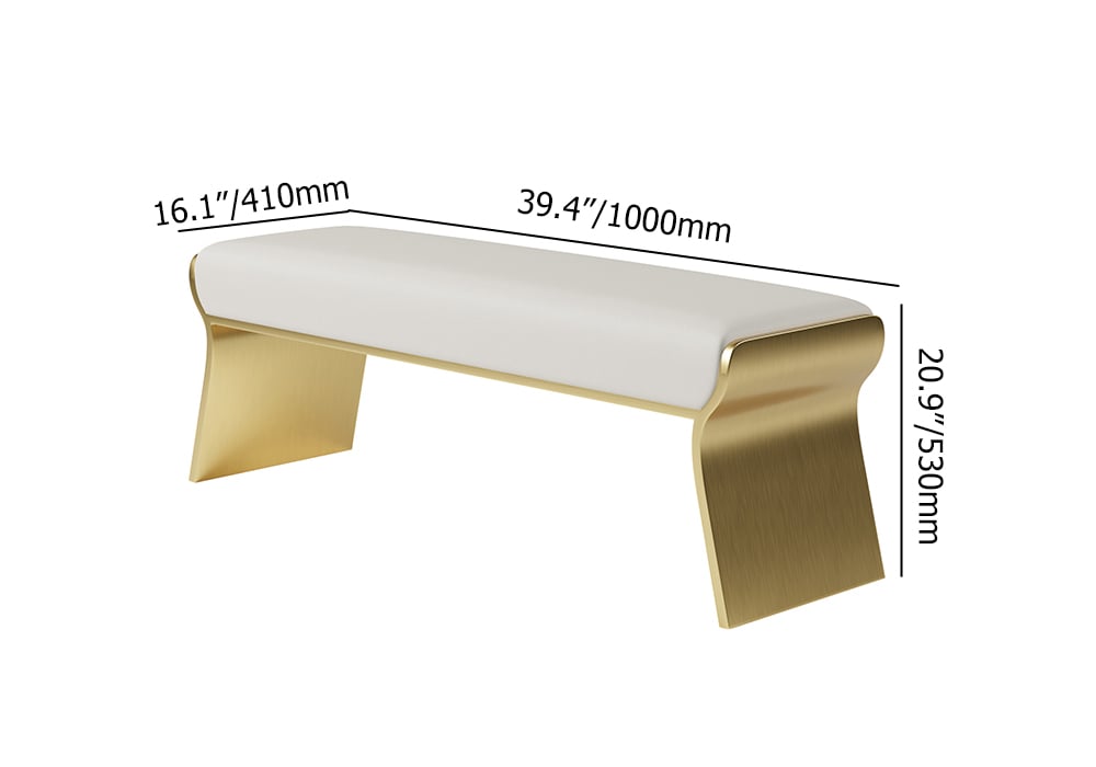 HMR - Upart Beige Modern Stainless Steel Bench Leath-Aire Upholstered Bedroom Long Bench
