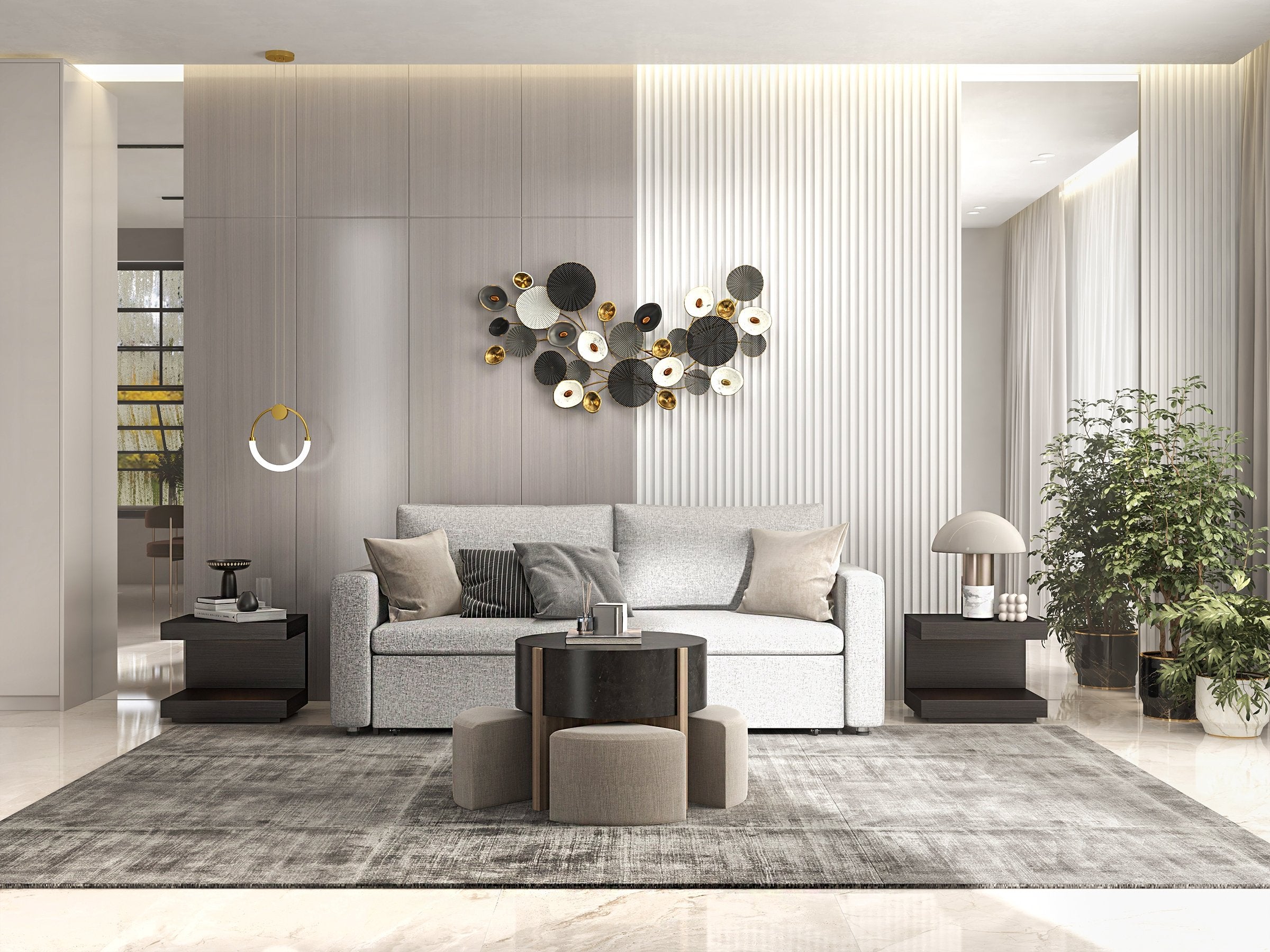 HMR - Modern Minimalist Single Circle Kitchen Island Light in Gold Cool Light