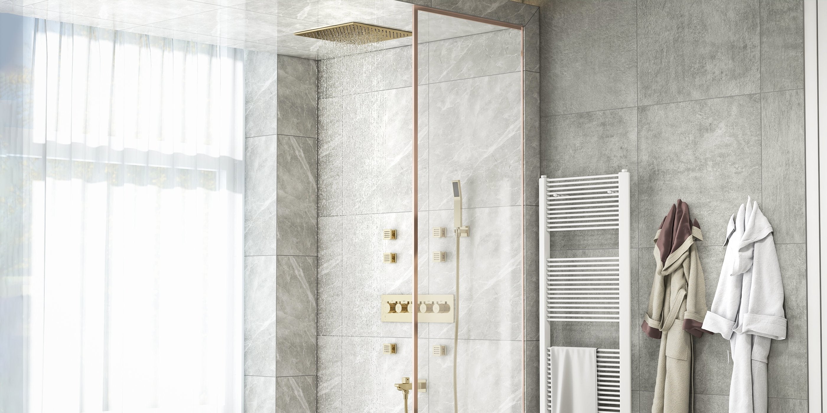 HMR - Wall-Mounted 16" Shower System 4-Function Thermostatic
