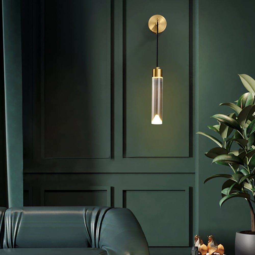 HMR - Minimalist LED Wall Light Armed Crystal Wall Sconce with Cylinder Shade