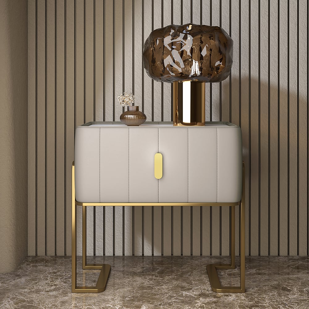 HMR - Modern Nightstand Drawer Bedroom Bedside Table with Sintered Stone Top