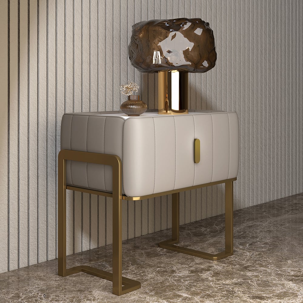 HMR - Modern Nightstand Drawer Bedroom Bedside Table with Sintered Stone Top
