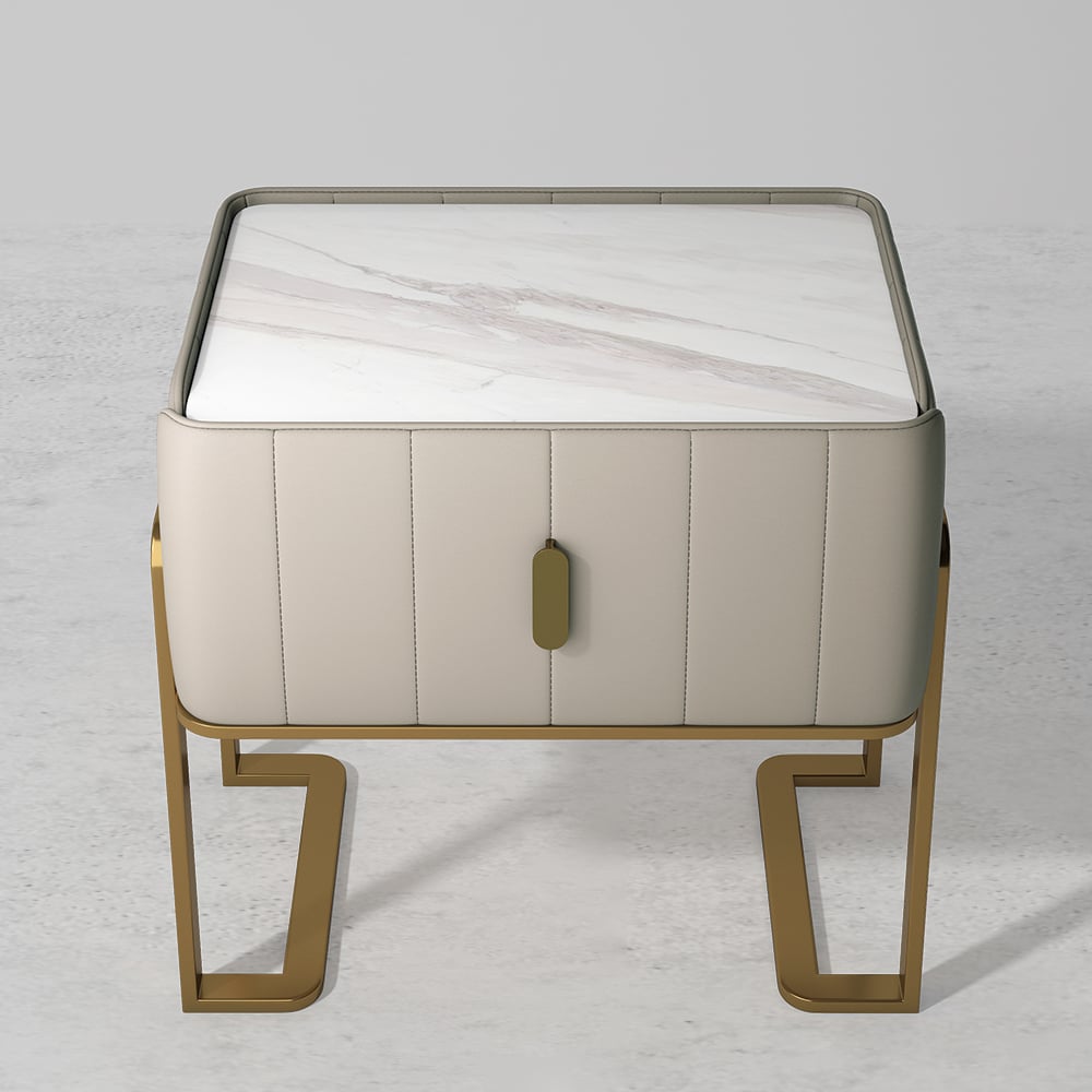 HMR - Modern Nightstand Drawer Bedroom Bedside Table with Sintered Stone Top