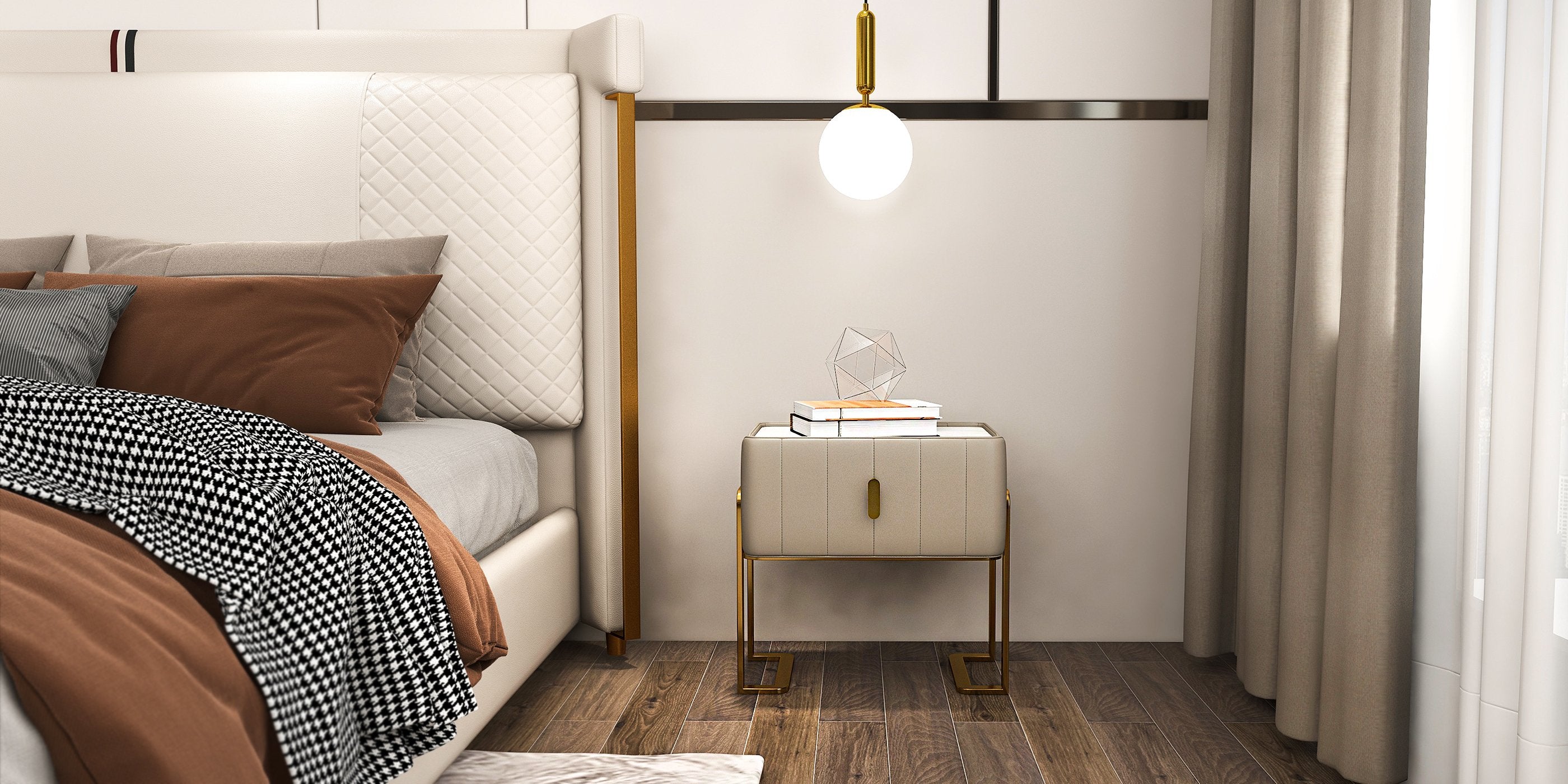 HMR - Modern Nightstand Drawer Bedroom Bedside Table with Sintered Stone Top