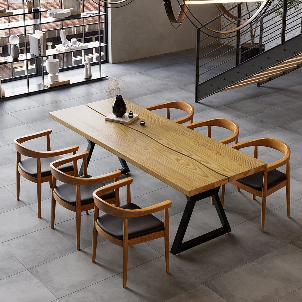 HMR - Farmhouse Dining Table with Wood Top and Metal Frame in 70.9"L
