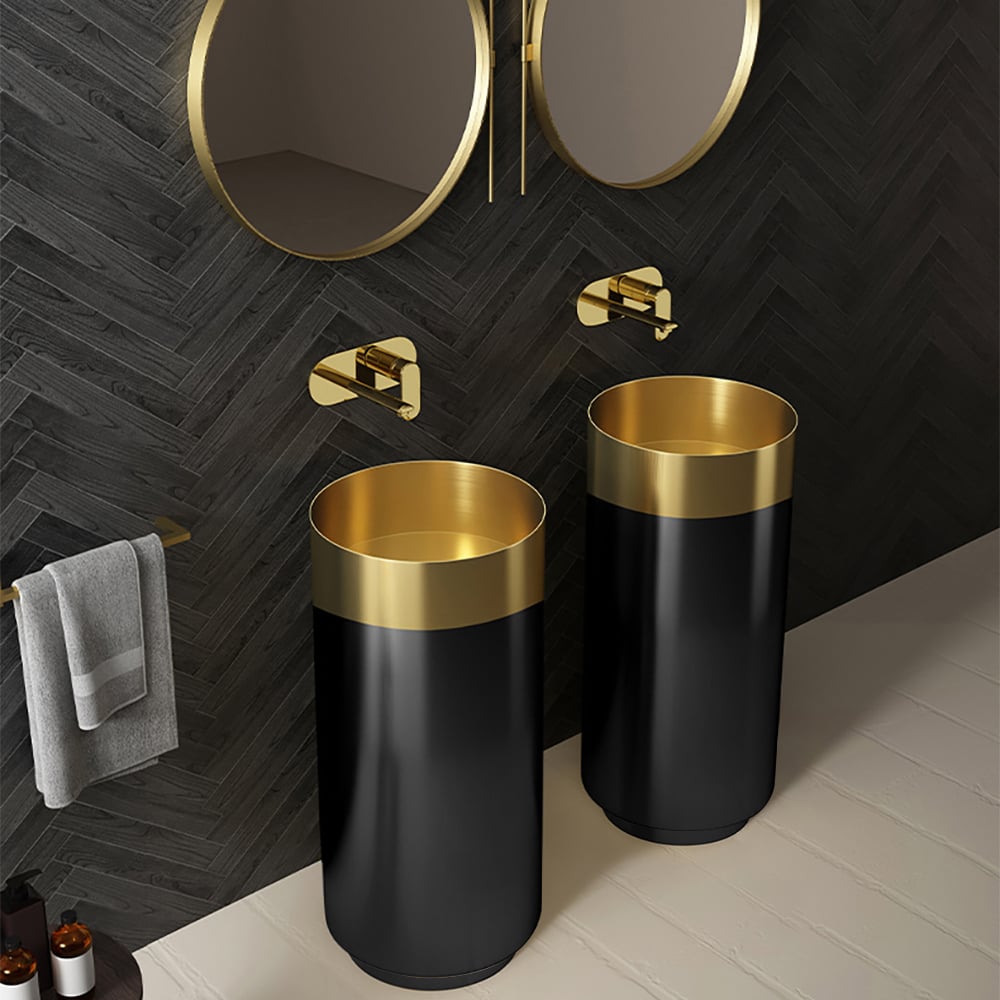 HMR - Modern Luxury Round Stainless Steel Sink Pedestal Sink Freestanding