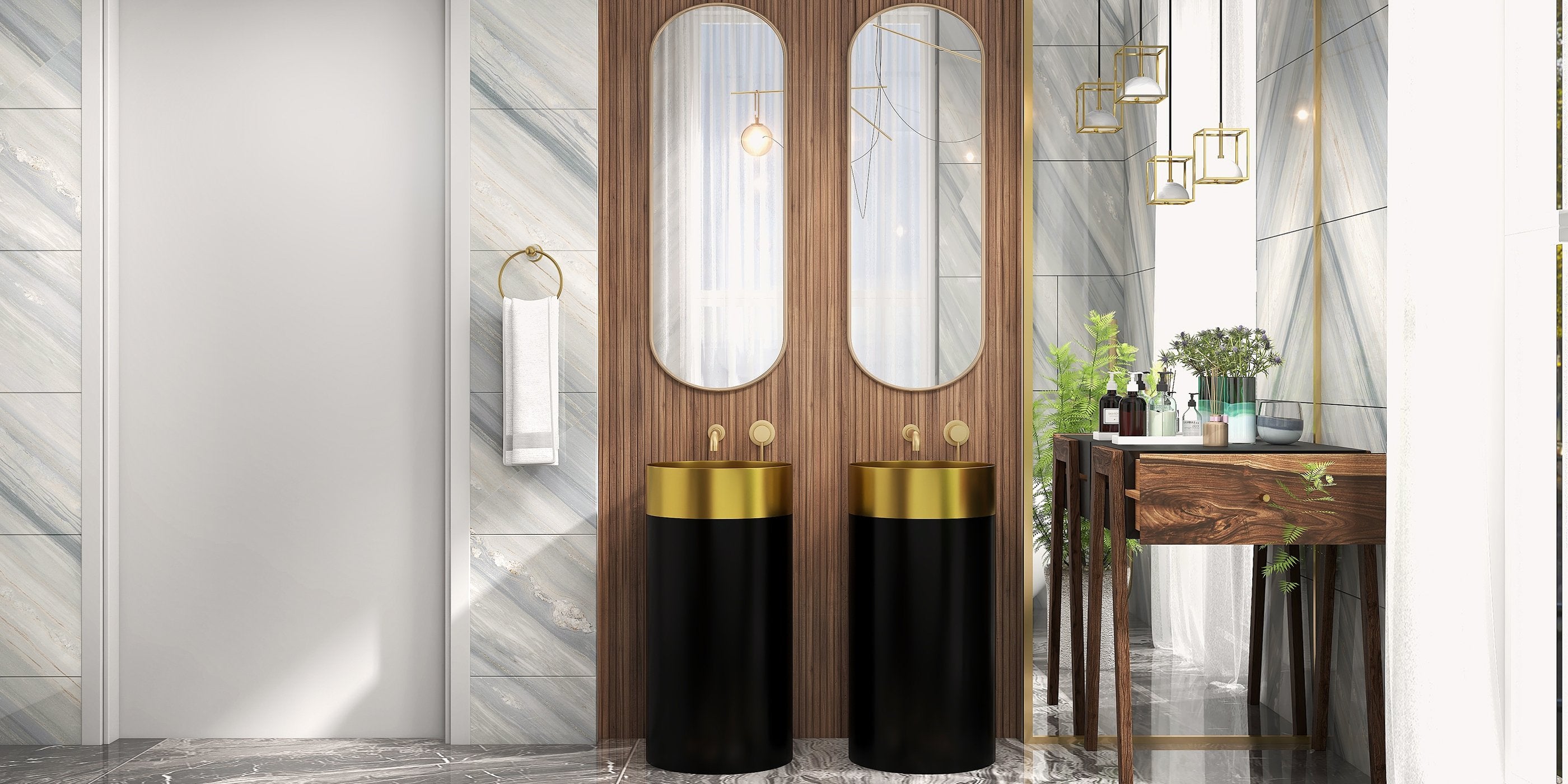 HMR - Modern Luxury Round Stainless Steel Sink Pedestal Sink Freestanding