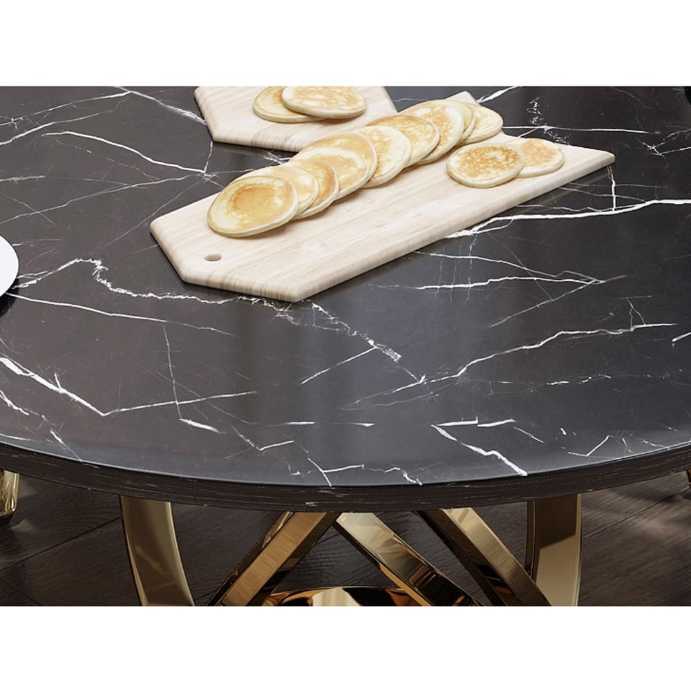 HMR - Modern Style Round Faux Marble Dining Table Seats 4-6 People