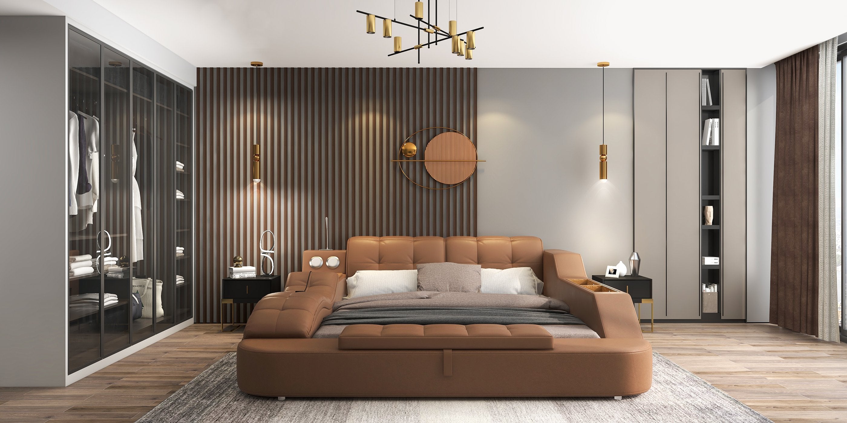HMR - Modern Oval Geometric Metal Wall Decor Art Brown Metal Hanging Accents For Living Room