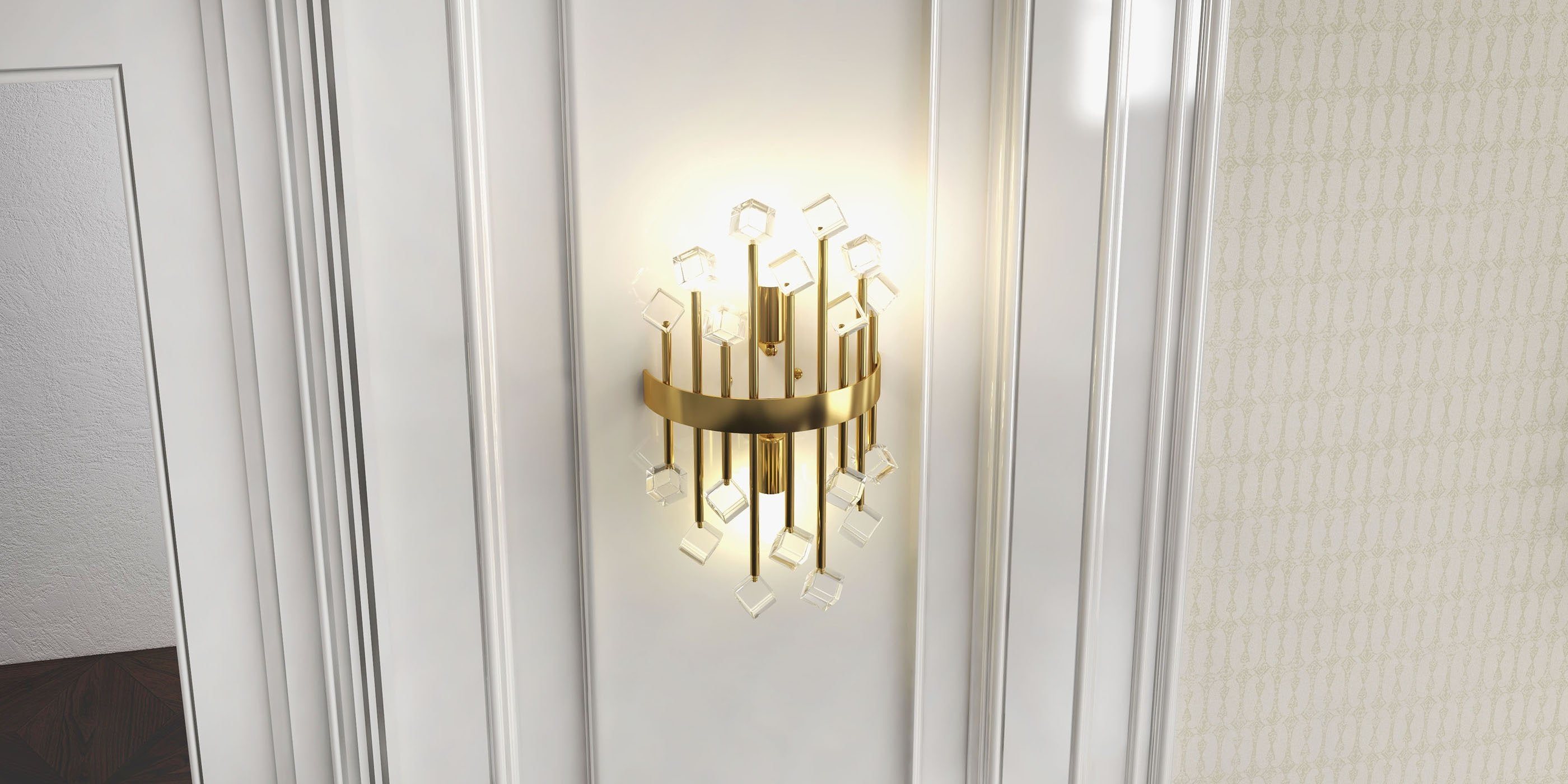 HMR - Disdal Light Luxury Crystal Wall Light with Gold Back Plate for Entryway
