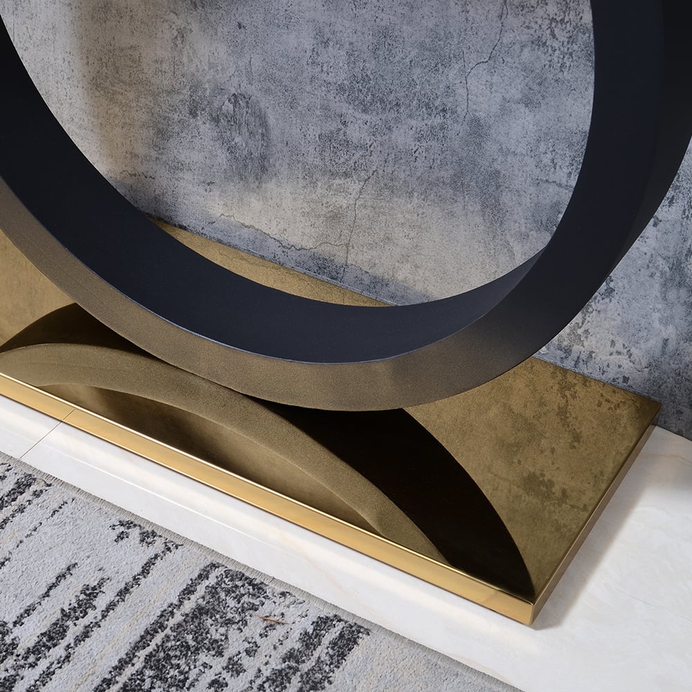 HMR - 55" Post Modern Black Geometry Console Table Sintered Stone Top Stainless Steel Frame