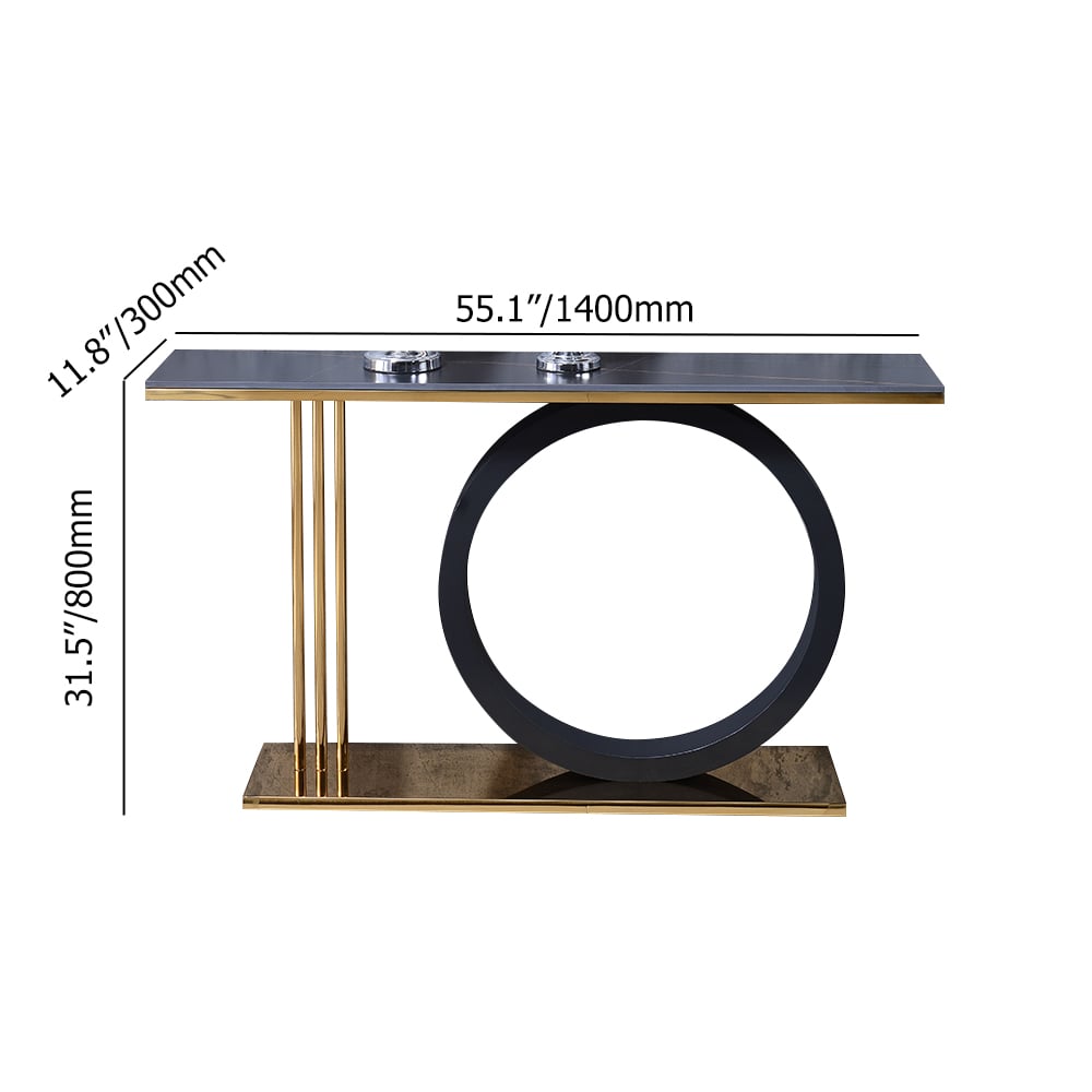 HMR - 55" Post Modern Black Geometry Console Table Sintered Stone Top Stainless Steel Frame