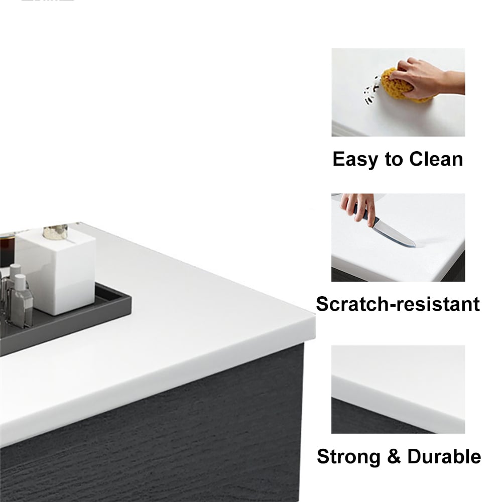 HMR - Modern Floating Bathroom Vanity Set with Faux Marble Top & Double Ceramic with Vessel Sink