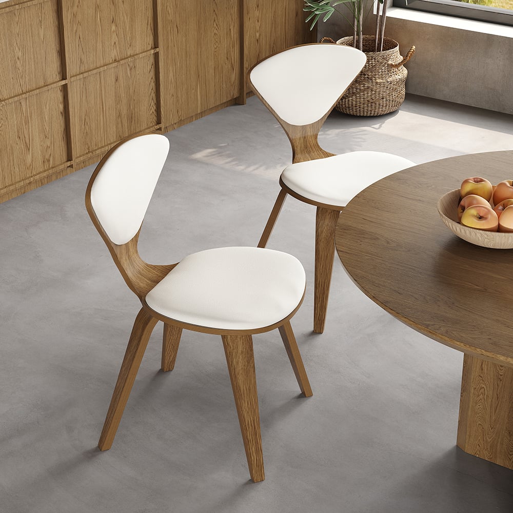 HMR - MidCentury Modern Dining Chairs PU Leather Upholstery Walnut White