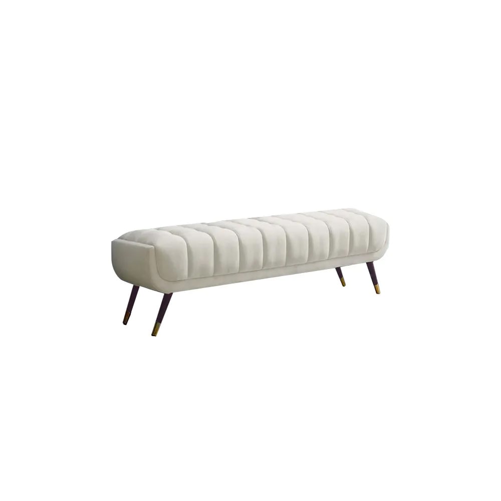 HMR - Enoak Modern Bedroom Bench Velvet Upholstery Wooden Legs
