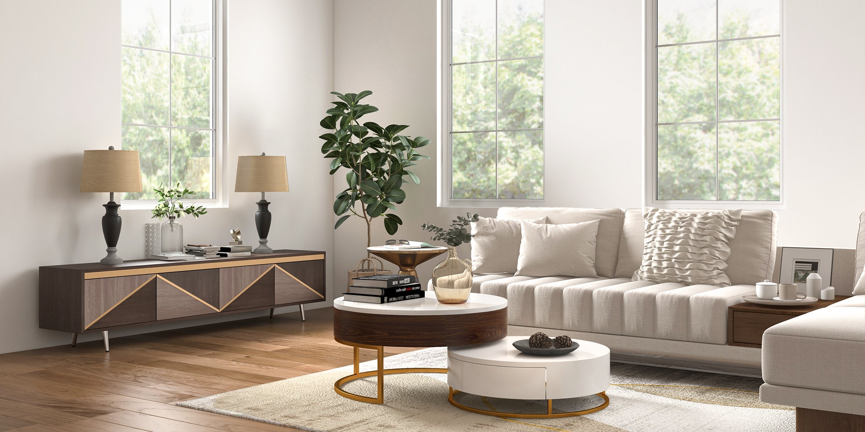 HMR - 126" L-Shaped Modular Sectional with Chaise & Ottoman