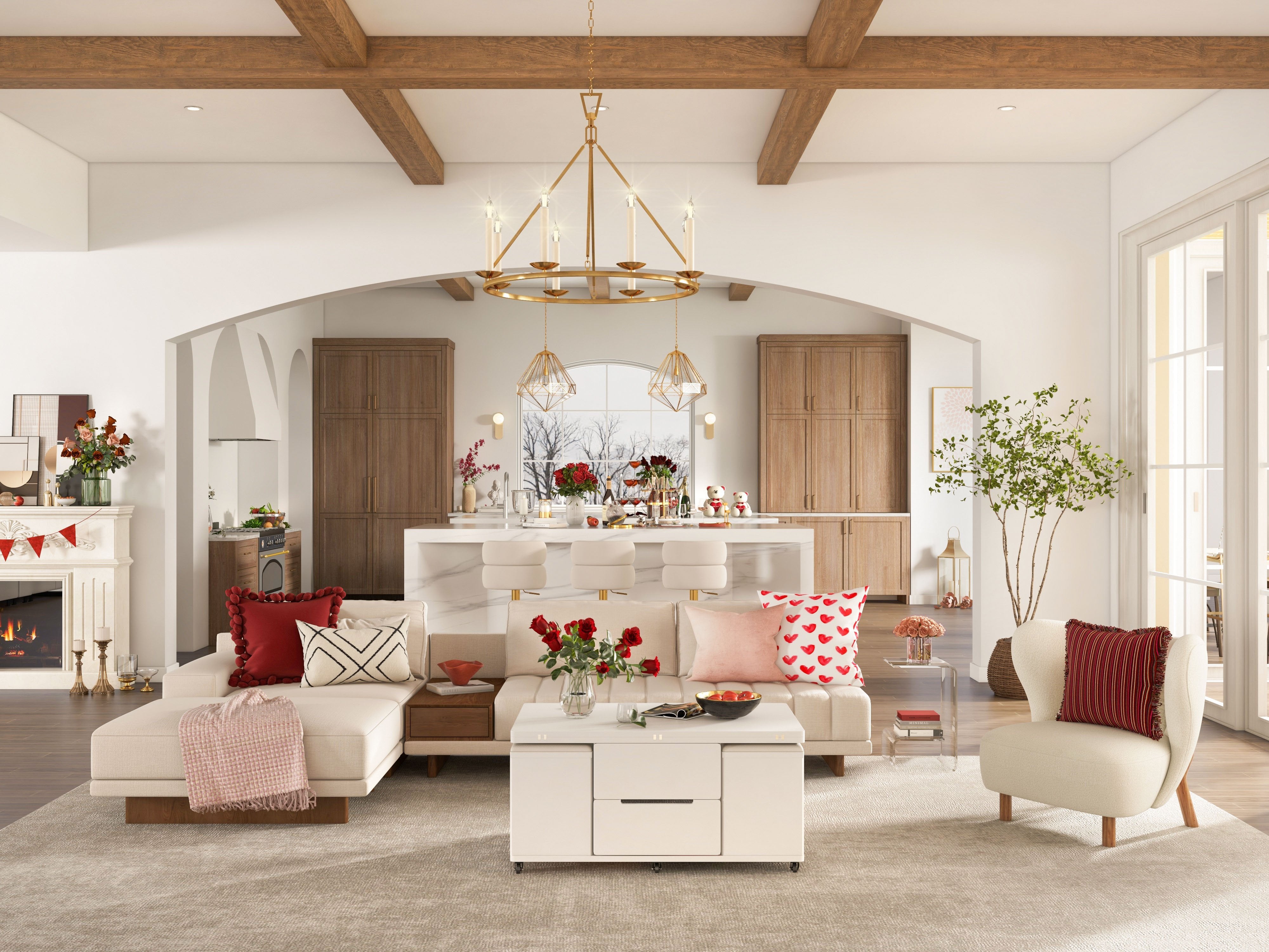 HMR - 126" L-Shaped Modular Sectional with Chaise & Ottoman