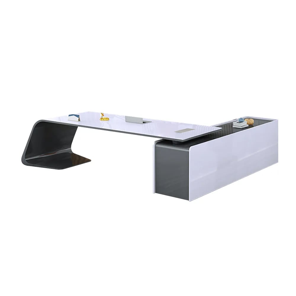 HMR - L-Shaped Modern White Office Desk with Storage