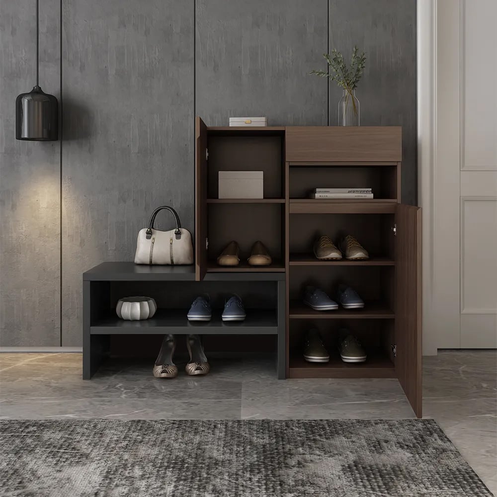 HMR - Fero Corner Shoe Storage Cabinet with 7 Shelves & 1 Drawer Entryway Shoe Storage